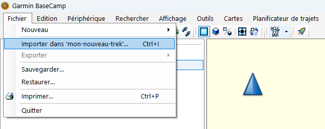 basecamp software screenshot - gpx import